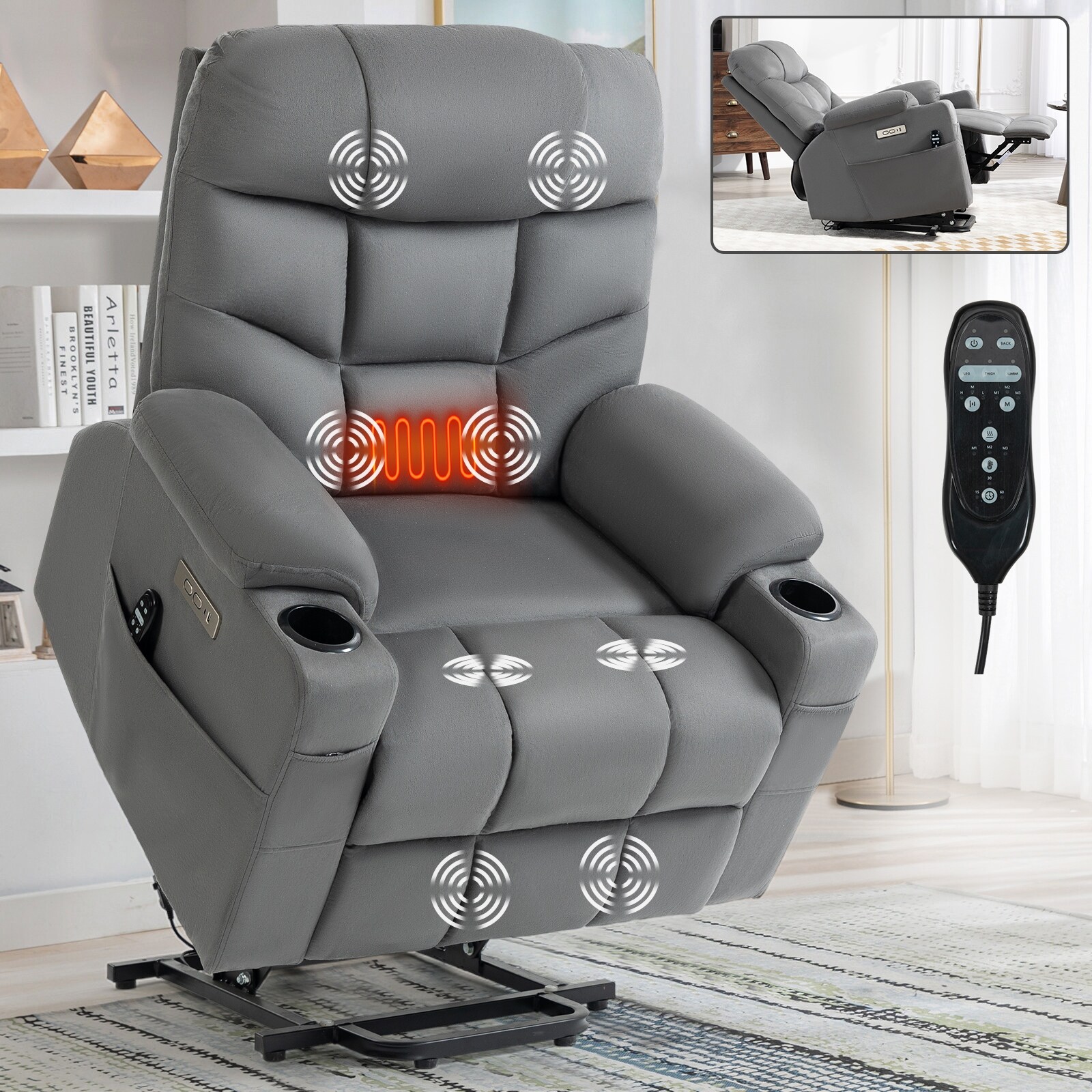 350 LBS Power Lift Recliner Chair Heavy Duty Motion Mechanism with 8 Point Vibration Massage and Lumbar Heating Cup Holders Bed Bath Beyond 39978160