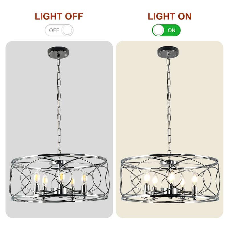 CurveCurio 20" Matte Black Industrial Caged Lights w 5 Lights, Adjustable Hanging Chain up to 70 inch for Dinging Area and Foyer
