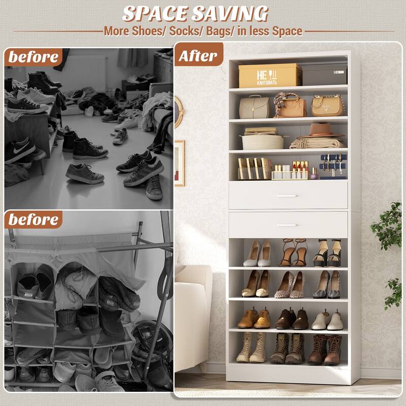 9-Tier Shoe Cabinet with 2 Drawers, Freestanding Closet Organizer with Adjustable Storage Shelves