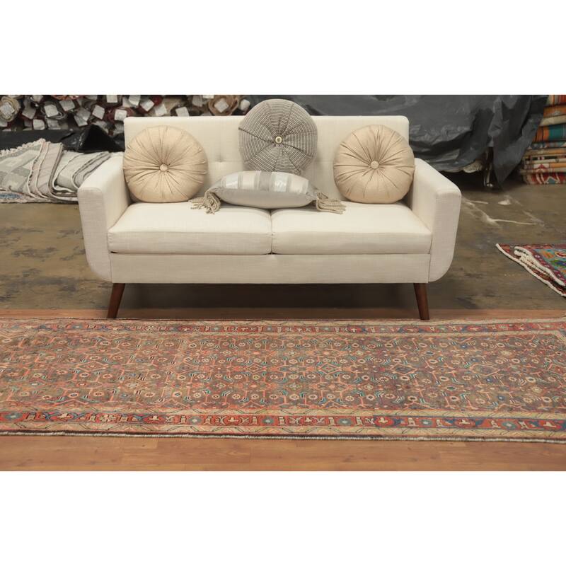 Hand Knotted Oriental 100% Wool Carpet Traditional Geometric Greys & Charcoal Mahal Runner Rug - 9' 7'' X 3' 3''