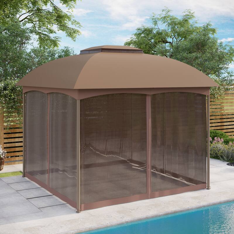 10ft x 10ft Pop Up Double-vented Gazebo with Mosquito Mesh Netting Walls