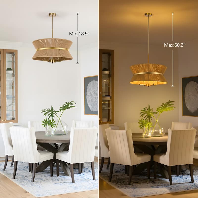 LamQee Large Farmhouse Rattan Chandelier Rope Pendant Light Fixture