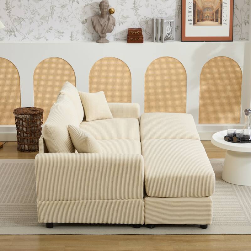 Sectional Couch Sofa for Living Room, Modern Corduroy Modular Couch with 2 Ottoman, Corduroy Sofas for Apartment, Office