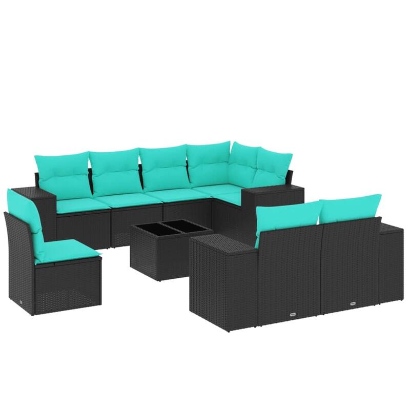 vidaXL 8/9 Piece Patio Sofa Set with Cushions Black/Brown/Gray Poly Rattan - 24.4 x 24.4 x 27.2