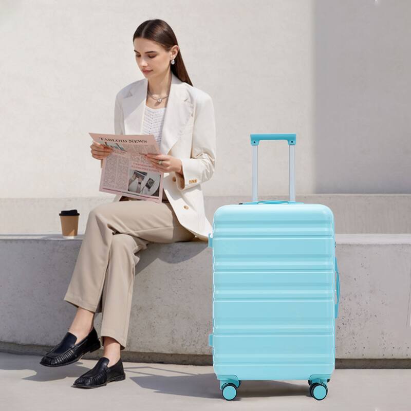 3-Piece, 20, 24, 28-Inch Modern Luggage with Side Handle, Swivel Wheels and TSA Combination Lock, for Boarding Travel, Blue