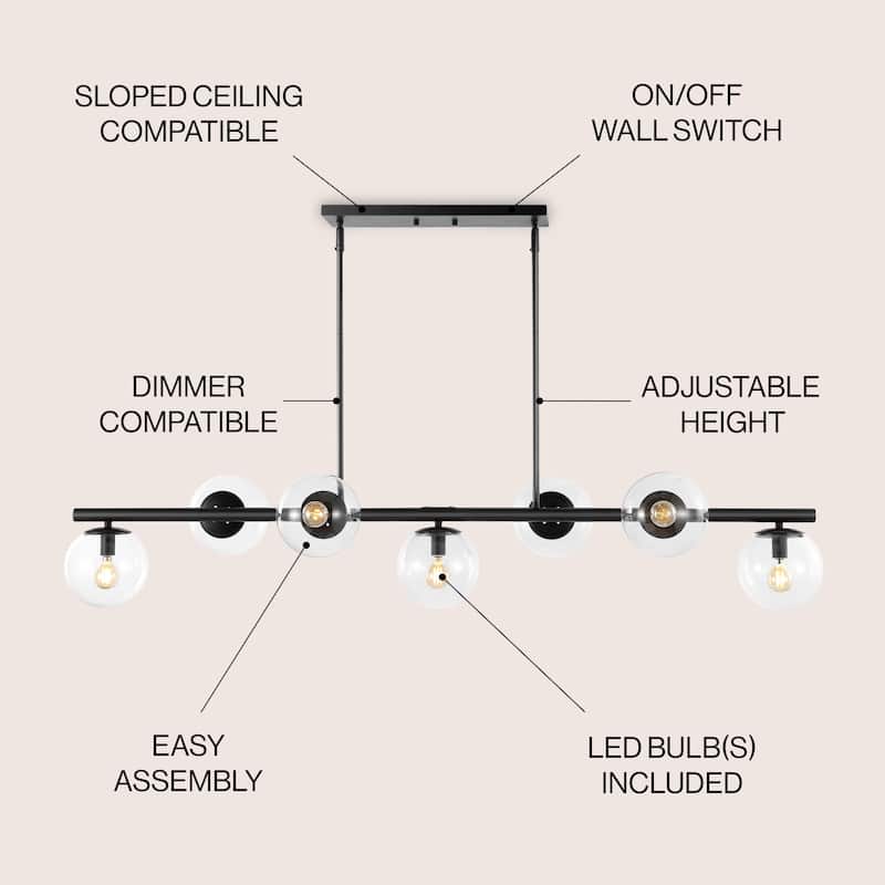 Luca Parisian 53" 7-Light Modern Glam Iron Globe Linear LED Pendant by JONATHAN Y