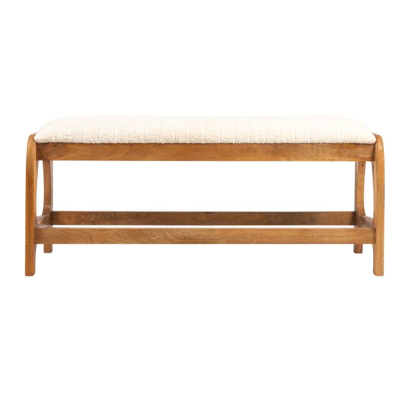Mango Wood Arch Bench with Leather Seat - 18.0"H