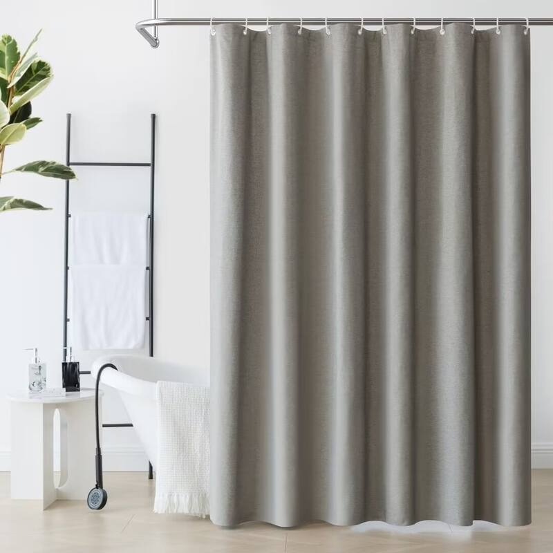 Linen Texture Shower Curtain with 12 Plastic Hooks Included