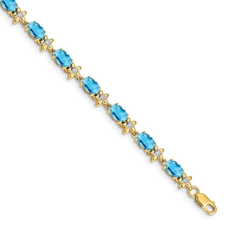 Curata 4.5mm 14k Floral Diamond Blue Topaz Bracelet