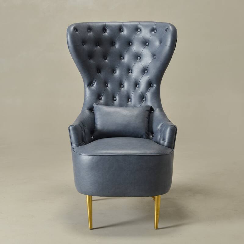 KINWELL Upholstered Tufted Faux Leather Wingback Chair PU Accent Chair