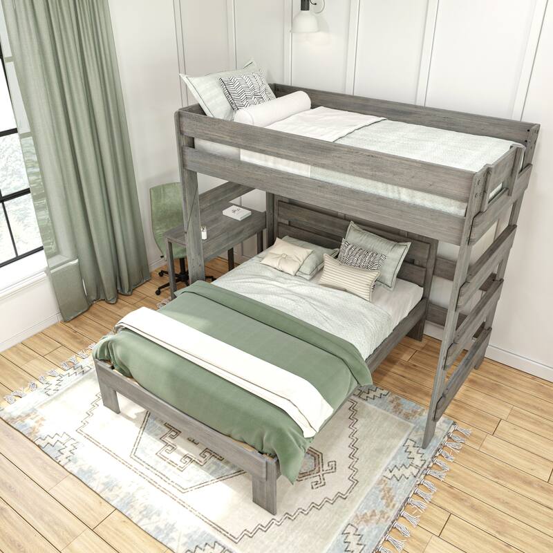 Max and Lily Farmhouse Twin over Full L Shaped Bunk Bed with Desk