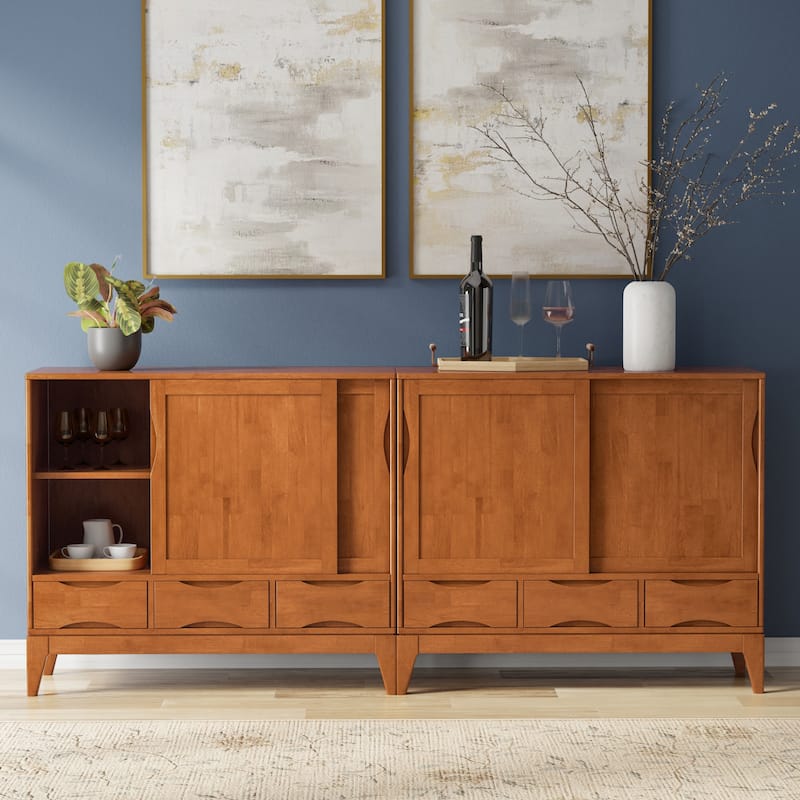 WYNDENHALL Pearson Solid Wood 48 inch Storage Cabinet (Set of 2) - 48"W x 17"D x 42"H - Teak Brown