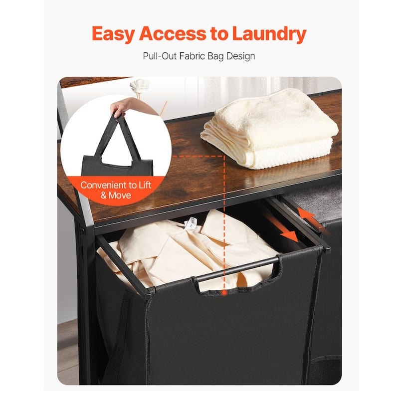 Black Laundry Hamper with Fabric 3 Removable Compartments Hamper and Wheels for Organization