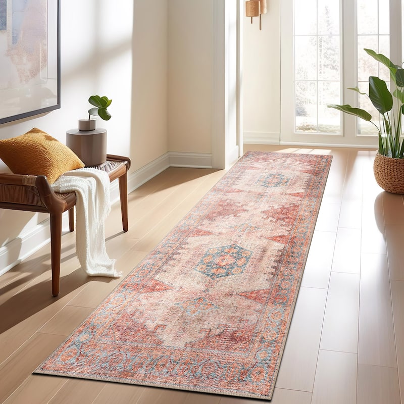World Rug Gallery Vintage Bohemian Machine Washable Non Slip Area Rug - 2' 6" x 10' - Multi - Runner
