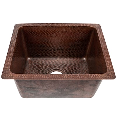 17-in Rectangle Hammered Copper Bar/Prep/Laundry/Utility Sink w/ 3.5-in Drain Opening (BREC1713DB)