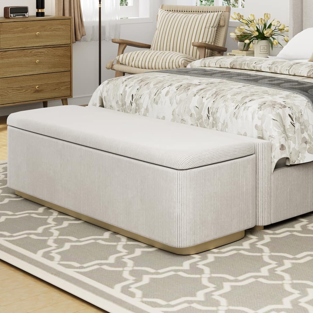 59.1" Corduroy Upholstered Storage Ottoman
