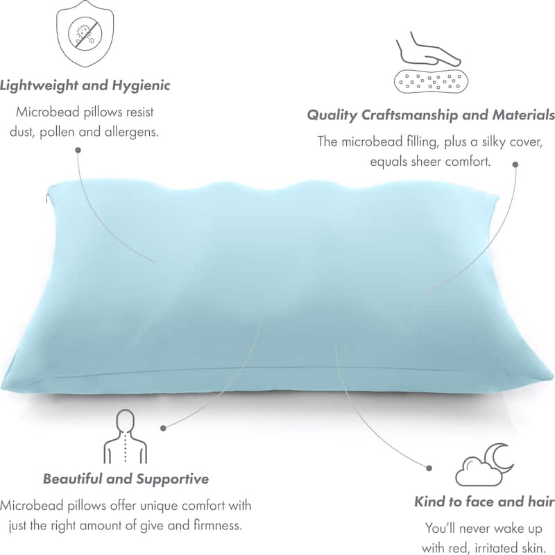 Premium Microbead Pillow, Anti-Aging, Silk like Cover, Sweet Baby Blue