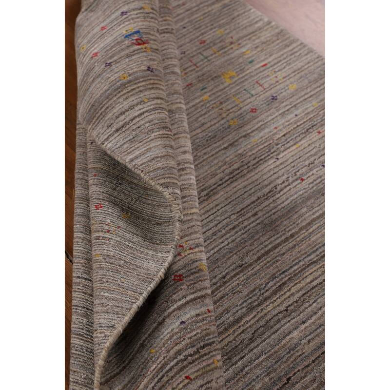 Striped Tribal Gabbeh Oriental Area Rug Hand-Knotted Wool Carpet - 5'0" X 8'5"