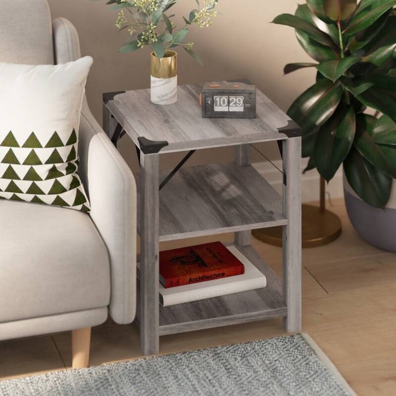 3-Tier Side Table with Metal Side Braces and Corner Caps