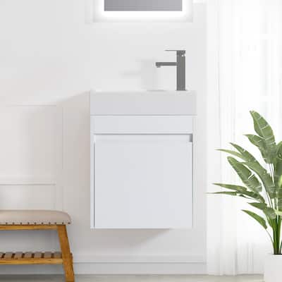 18 inch Plywood Wall Mounted Bathroom Vanity Set with Integrated Resin Sink