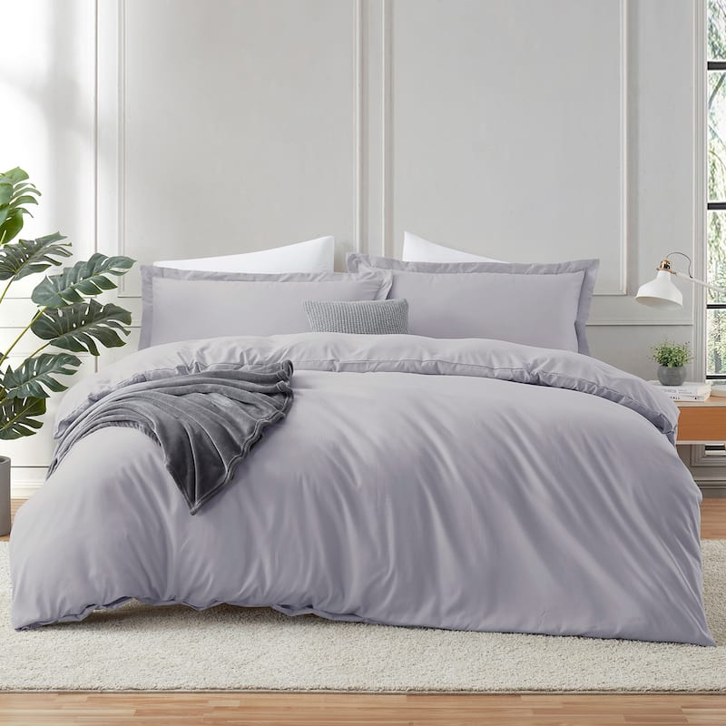 Emperyan Duvet Cover With Fitted Sheet Soft Double Brushed Bedding Set - Grey Lavender - California King