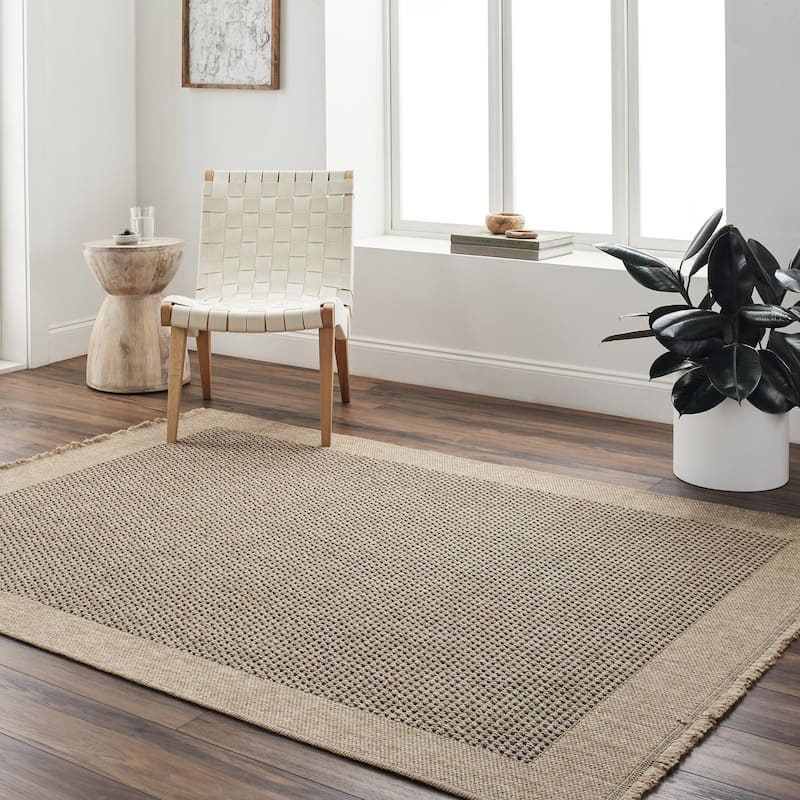 Livabliss Mirage Outdoor Country Farmhouse Area Rug - 5'3" x 7' - Tan/Black