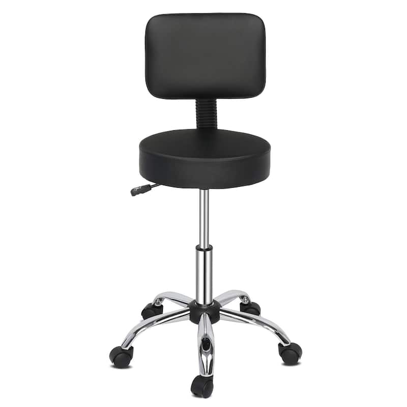Drafting Chair Rolling Swivel Salon Stool with Back Support Foot Rest - Black