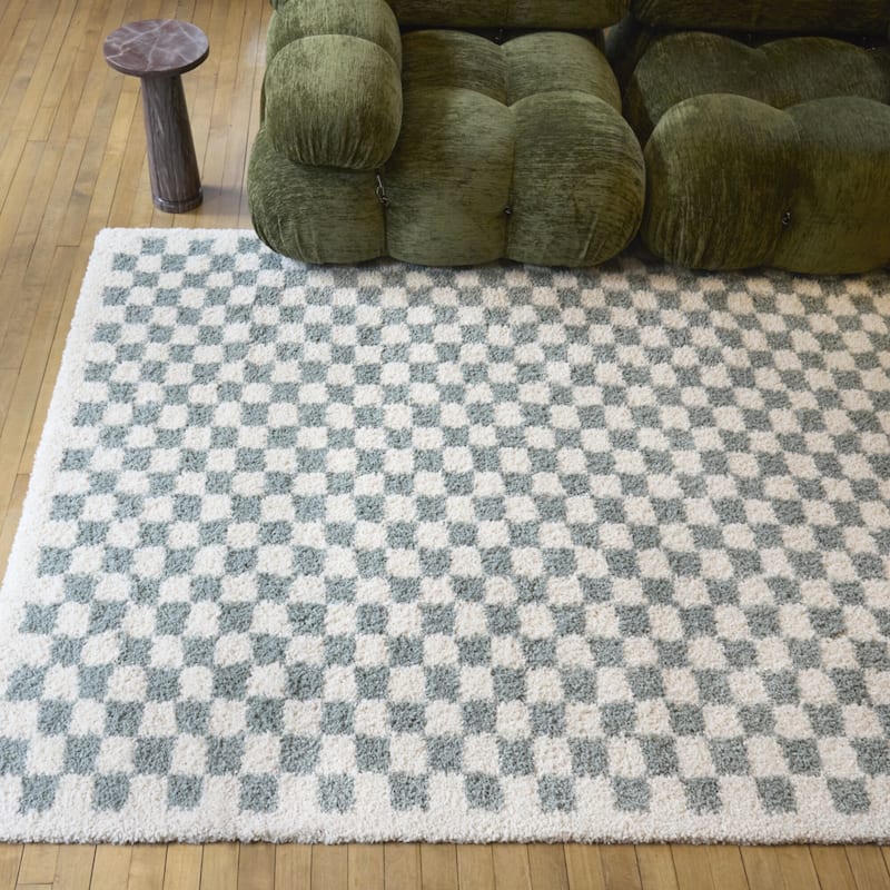 Covey Plush Checkered Thick Shag Area Rug