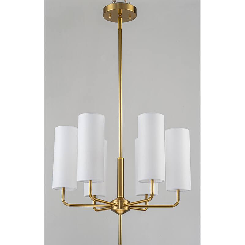6-Light Industrial Chandelier with Cylindrical Fabirc Shades for Dining Room & Living Room - Gold