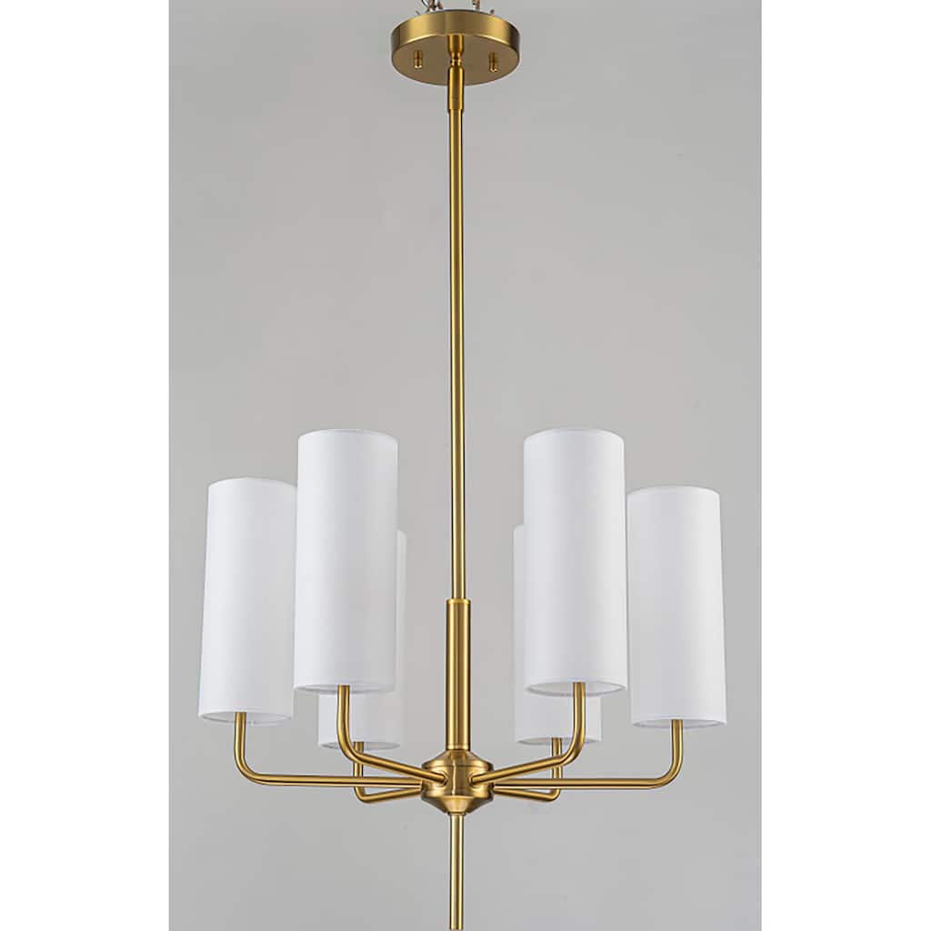6-Light Industrial Chandelier with Cylindrical Fabirc Shades for Dining Room & Living Room - Gold
