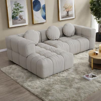 103" Chenille L-Shaped Sectional Sofa with Left Recliner, 3 Pillows and Modular Design