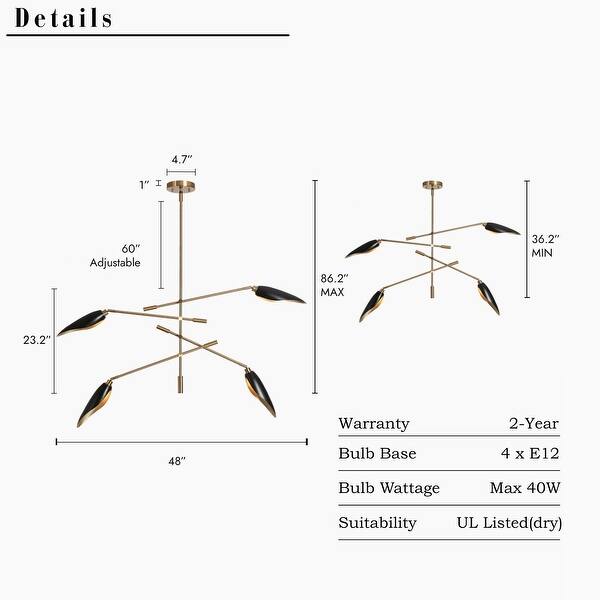 dimension image slide 9 of 10, Modern Multi-Light Large Black Gold Sputnik Chandelier Metal Pendant Lights for Dining Room