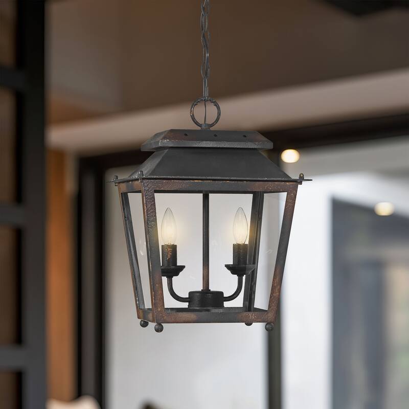 Abingdon 2 Light Mini Pendant in Antique Black Iron with Clear Glass - Gold
