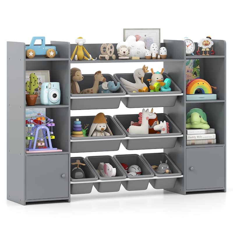 56" Kids Storage Shelf with 8 Removable Bins Rounded and Corners Anti-Tip Design - 56" x 12" x 39" - Grey