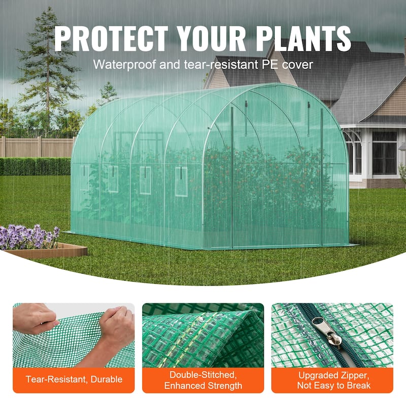Walk-in Tunnel Greenhouse, Hoop House Greenhouse Tunnel, Plant Hot House with Galvanized Steel Frame, Green PE Cover