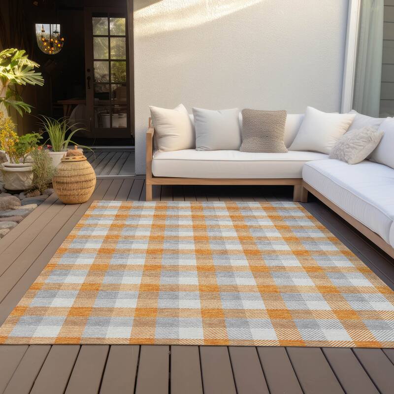 Machine Washable Indoor/ Outdoor Plaid Chantille Rug