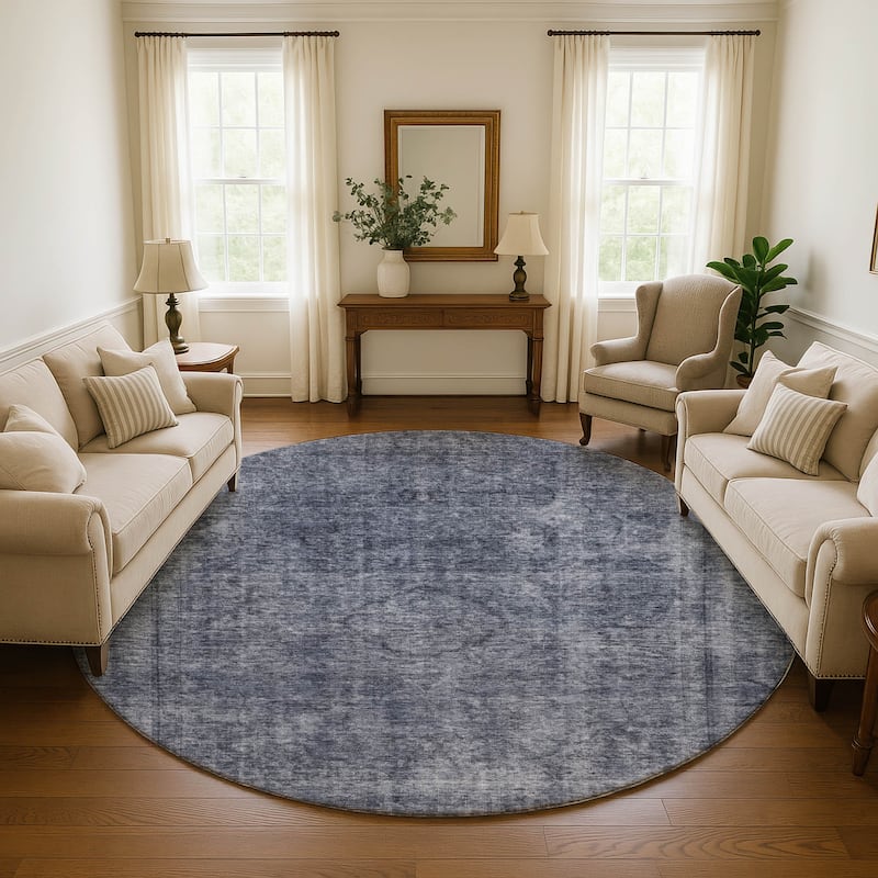 Premium Washable Super Soft Vintage Traditional Mayfield Rug - Blue - 8' x 8'