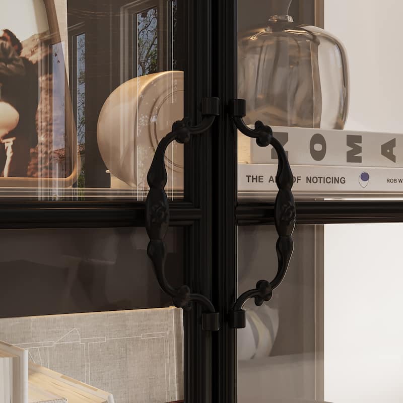 70.9"H Metal Glass Display Cabinet LED Light Bookshelves Curio Cabinet
