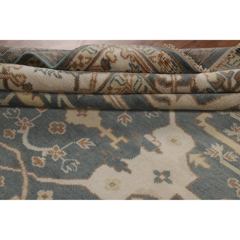 Blue Gray Oushak Indian Area Rug Handmade Wool Carpet - 8'1" x 9'11"
