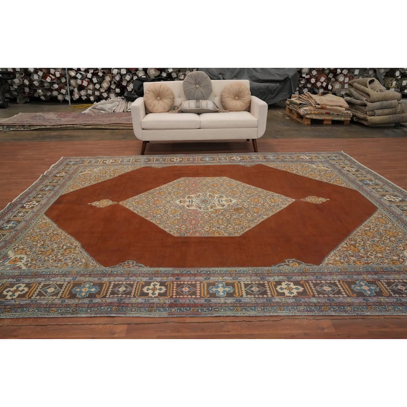 Hand Knotted Oriental 100% Wool Carpet Traditional Medallion Oranges & Rust Tabriz Area Rug - 11' 8'' X 9' 5''