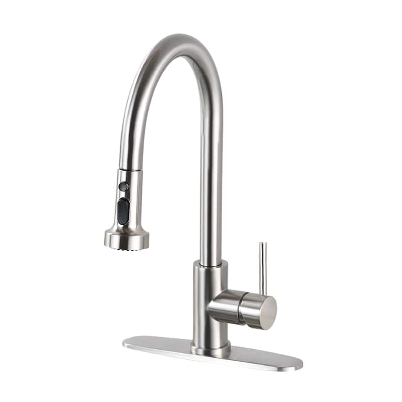 BATHLET Single Handle High Arc Kitchen Faucet with Pull Down Sprayer - Brushed Nickel