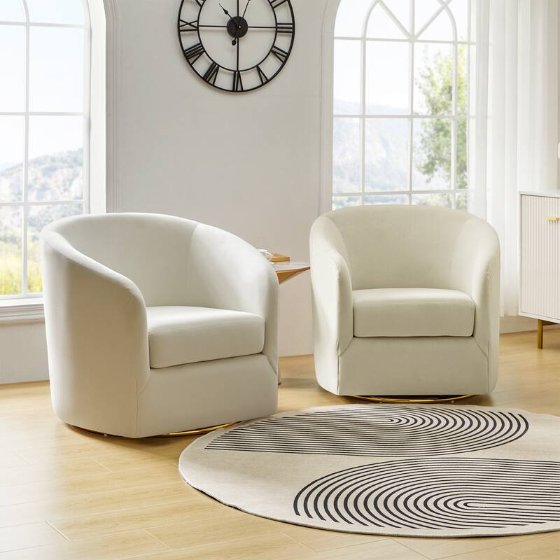 Eleuterio Modern Upholstered Swivel Accent Barrel Chair with Metal Base Set of 2 by HULALA HOME