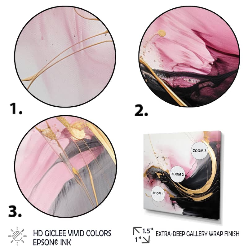 Designart "Abstract Gold Wave Pink And Black I" Abstract Multipanel Wall Decor set