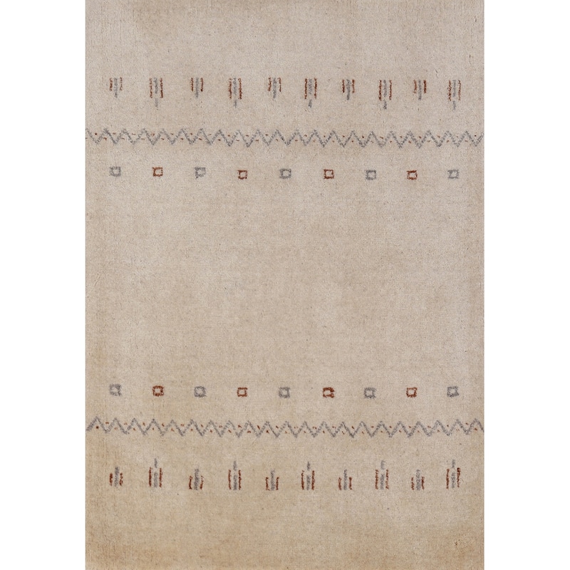 Hand Knotted Oriental 100% Wool Carpet Tribal Tribal Beige & Ivories Gabbeh Area Rug - 3' 0'' X 2' 0''