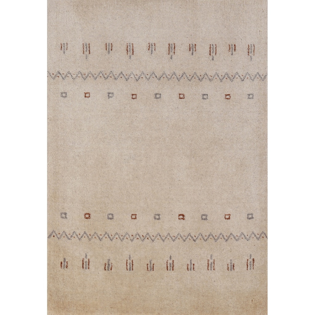 Hand Knotted Oriental 100% Wool Carpet Tribal Tribal Beige & Ivories Gabbeh Area Rug - 3' 0'' X 2' 0''
