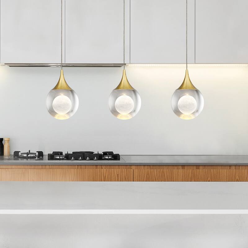 Moon Crystal 1-light Single Globe LED Hanging Pendant Light in Gold/ Chrome/Black/Coffee for Living Room