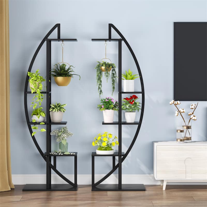 Plant Stand Pack of 2,Wooden Plant Flower Display Stand - All Black