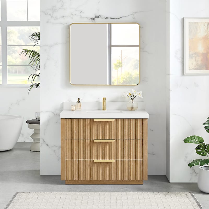 Santarem Single Vanity with Pure White Quartz Stone Top without Mirror