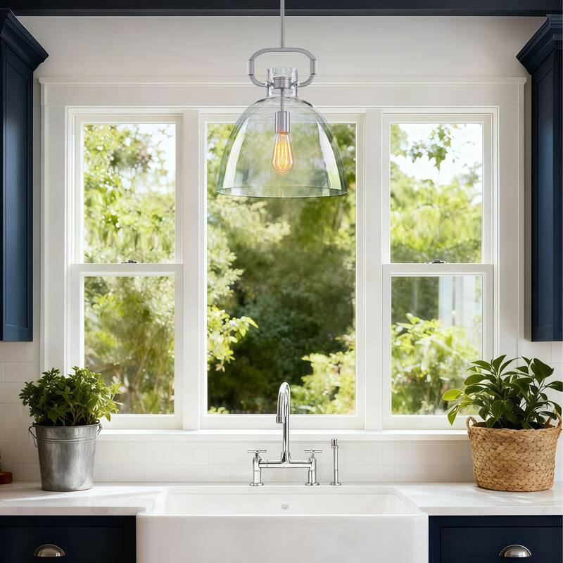 Starskys 1-Light Industrial Pendant Light with Bowl-Shaped Clear Glass Shade