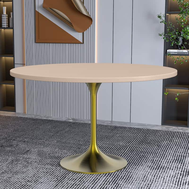 LeisureMod Verve 48" Round Dining Table with MDF Wood TableTop and Brushed Gold Base for Kitchen & Dining Room